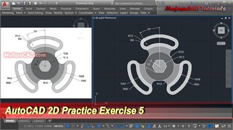 Autocad 2d Practice Drawing Exercise 5 Basic Tutorial Youtube