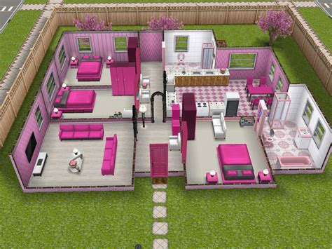 This is a house design requested by @hemiptera. Pink-and-white themed house in 2019 | Sims freeplay houses, Sims house design, Sims house