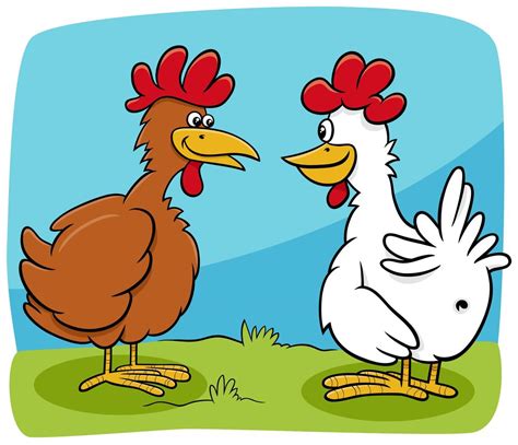 cartoon two hens farm birds characters talking 1945247 vector art at vecteezy