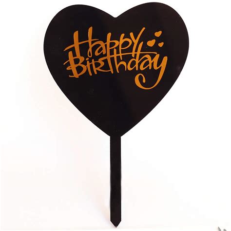 Buy Crmresin Acrylic Shiny Happy Birthday Heart Shaped Cake Topper