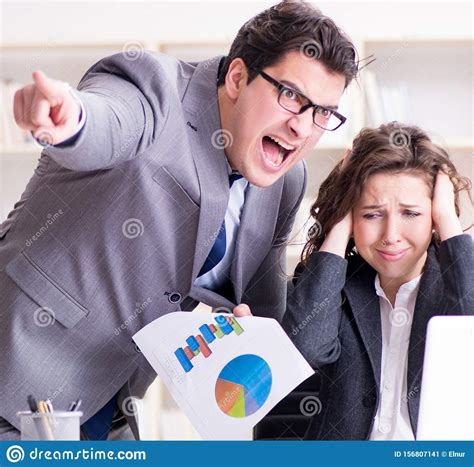 Angry Boss Unhappy With Female Employee Performance Stock Image Image