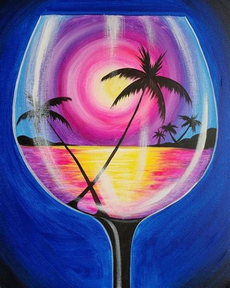 Sunset Reflection Wine Glass Painting Workshop In Jenks Tulsa