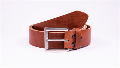 Genuine Tan Leather Jeans Belt Square Satin Silver Buckle