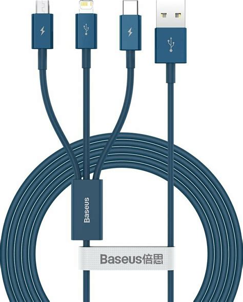Baseus Regular Usb To Lightning Type C Micro Usb Cable Μπλε 12m