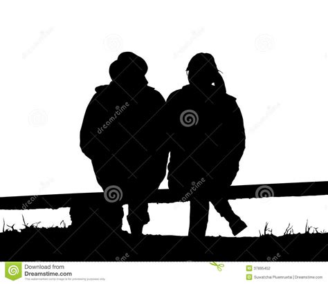 Silhouette Couple Love Sitting On Bench Stock Illustration