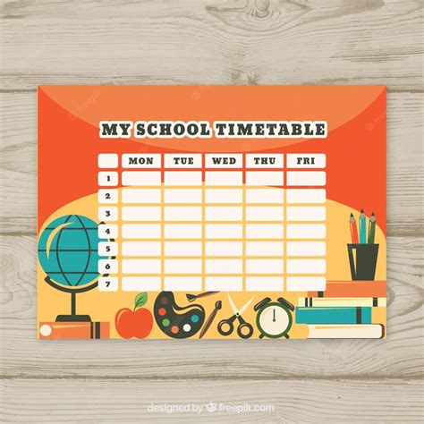 Free Vector School Timetable Template With Flat Design
