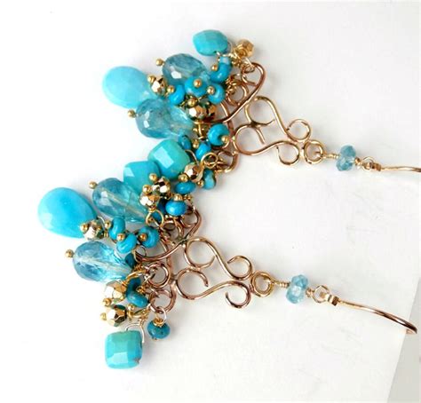 Turquoise Chandelier Earrings Wire Wrap K Gold Fill