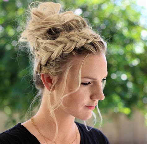 How To Crown Braid Messy Bun Braided Hairstyles Updo