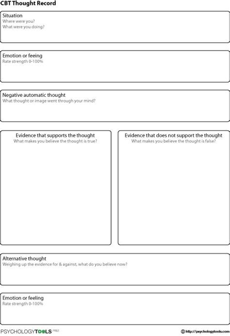 Cbt Thought Record Portrait Cbt Worksheet Psychology Tools Therapy