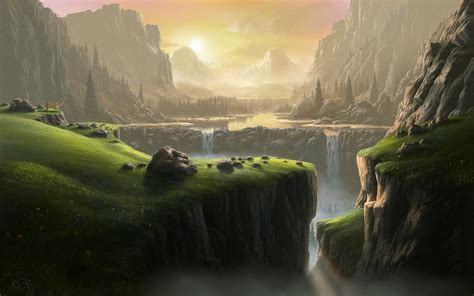 Wallpaper 1680x1050 Px Fantasy Art Landscape Mountain River