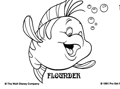 Flounder Coloring Pages From The Little Mermaid At