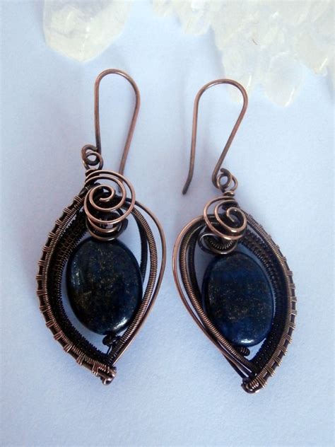 Wire Wrapped Earrings Dark Blue Lapis And By Perfectlytwisted