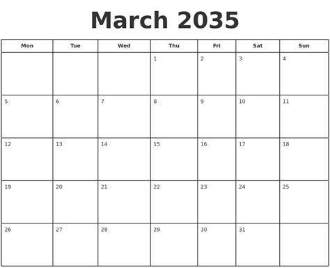 March 2035 Print A Calendar