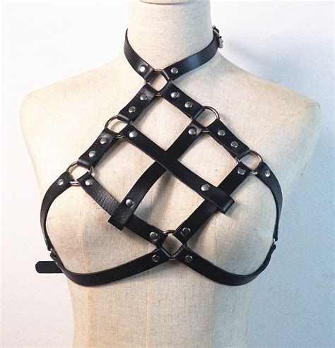 Women Harness Leather Lingerie Leather Cage Bra Body Etsy