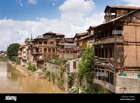 India Jammu And Kashmir Srinagar Historic Old Buildings On Banks Of