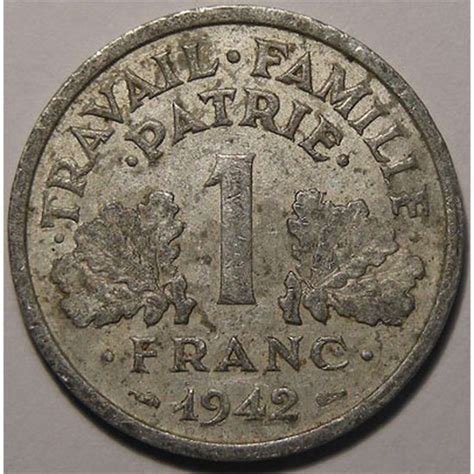 Monnaie Française, Etat Français, 1 franc 1942 légère Monnaies Modernes