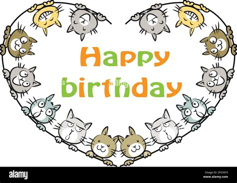Vector Cartoon Cat Happy Birthday Card Stock Vector Image And Art Alamy