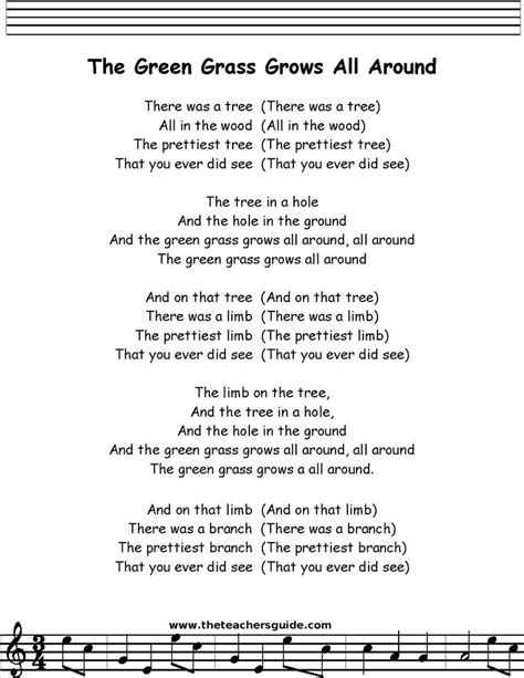 Green Grass Grows All Around Lyrics Printout Nursery Rhymes Rey