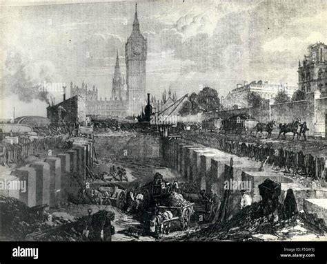 1863 Photo Shows Construction Of Railway In Westminster Showing Big
