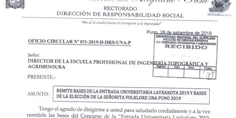 Oficio Circular N° 031 2019 D Drs Una P Escuela Profesional De