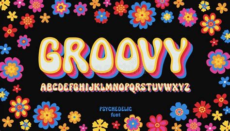 Hippie Psychedelic Style 1960s Font Stock Illustrations 295 Hippie