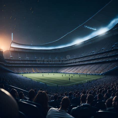 Ai Generated A Packed Soccer Stadium During A Live Match Stock