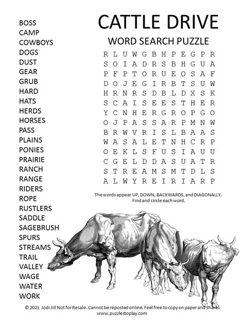 Cattle Drive Word Search Puzzle Puzzles To Play