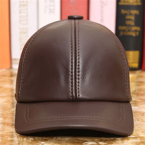 Men Vintage Genuine Leather Baseball Cap Outdoor Caps Adjustable