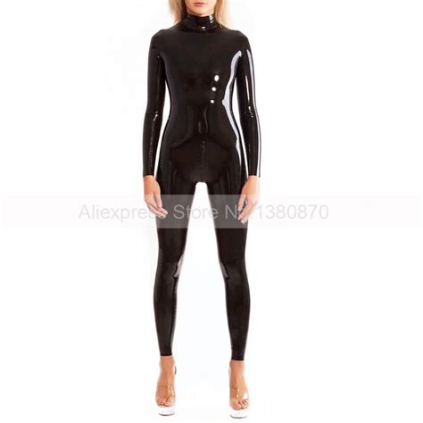 Buy Solid Black Rubber Latex Women Zentai Catsuit With