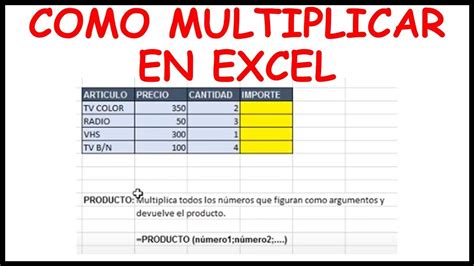 Como Multiplicar En Excel PRODUCTO EJERCICIO YouTube