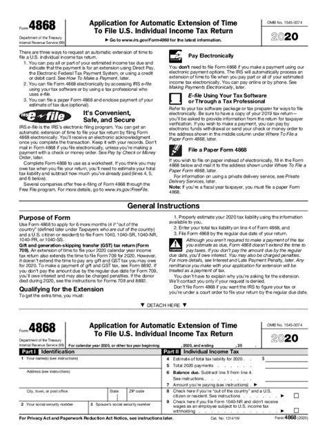 Irs 4868 2020 Fill Out Tax Template Online Us Legal Forms