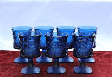 Sale ~ Vintage Noritake Spotlight Blue Wine Glasses Footed Blue Drinking Glasses Set Of Seven