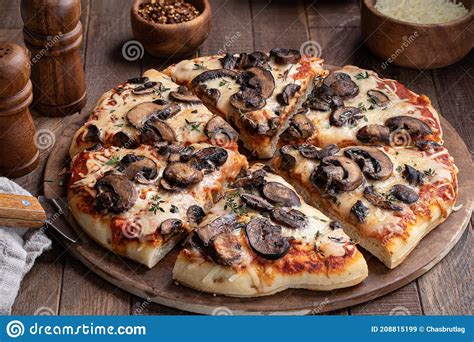 Delicious Mushroom And Cheese Pizza Stock Image Image Of Fast Sliced