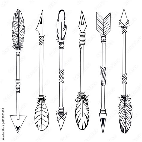 Tribal Indian Arrow Set Ethnic Hand Drawn Vector Illustration Stock