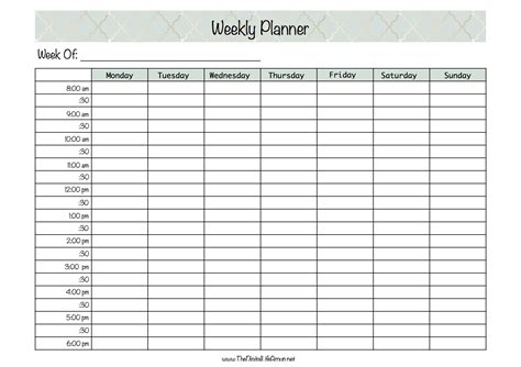 Printable Weekly Hourly Planner Calendar Printable