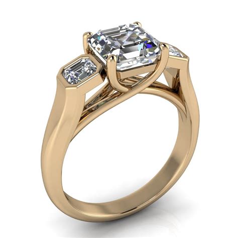 Three Stone Asscher Cut Engagement Ring Mary Moissanite Rings