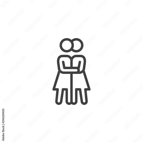 Lesbians Kissing Line Icon Linear Style Sign For Mobile Concept And