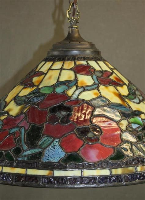 Original Ny Somers Tiffany Leaded Stained Glass Shade Light Fixture