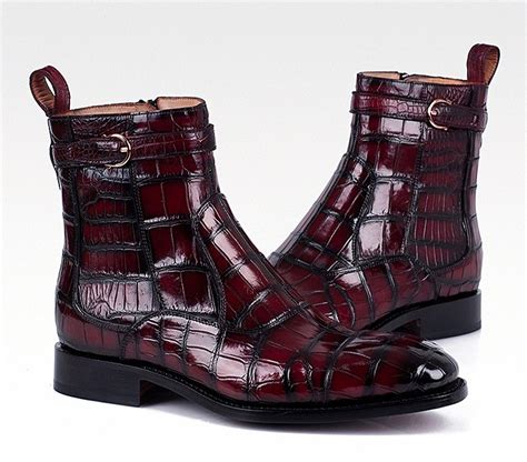 Casual Mens Alligator Leather Boots With Zipper On Side