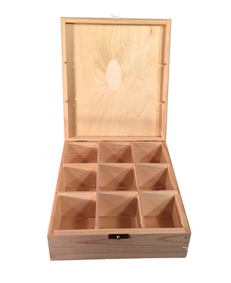 Tea Box Container 9 Compartments Natural Wood Woodeeworld Woodeeworld