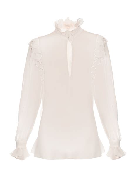Lyst Giambattista Valli Ruffled High Neck Silk Georgette Blouse In White