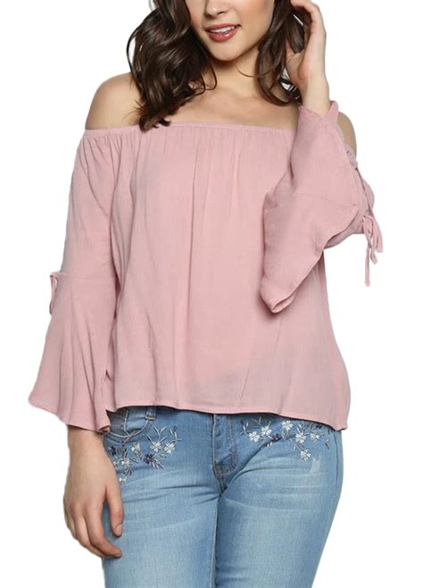 summer sexy tops women off the shoulder flare sleeve blouses slash neck three quarter sleeve