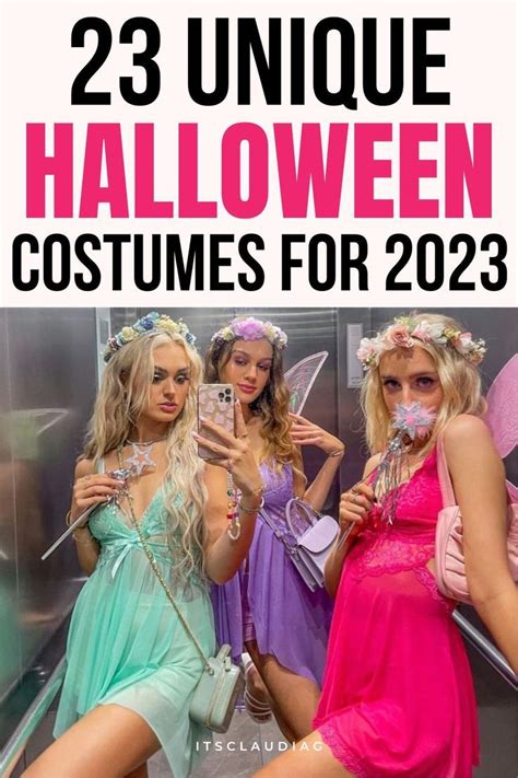 Three Women Dressed Up In Costumes For Halloween And Text That Reads 23 Unique Halloween