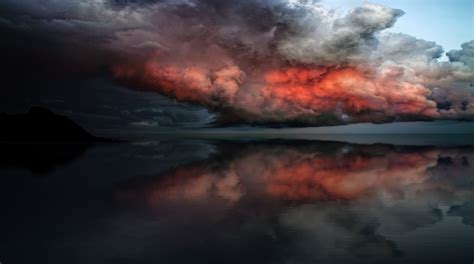 Storm Red Clouds Touching Ocean Hd Nature 4k Wallpapers