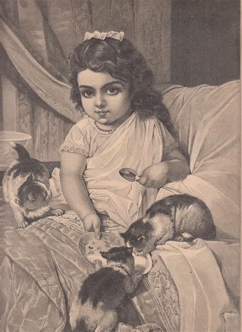 Morgenbesuch Kleines Mädchen Wird Im Bett Von 3 Hungrigen Kätzchen Besucht By Katzen 1884