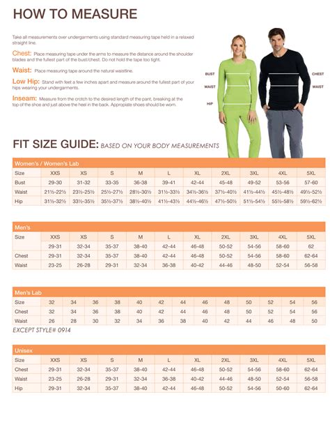 Barco Uniforms Size Chart