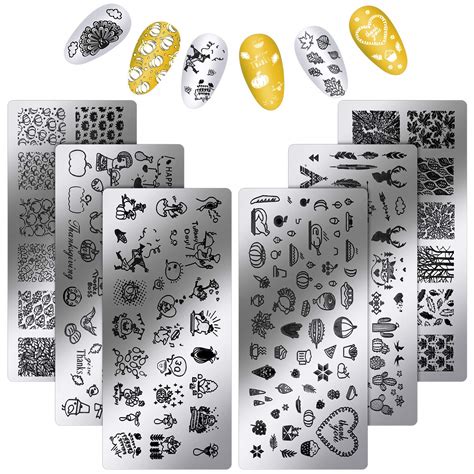 6 Pieces Thanksgiving Stamping Plates Fall Nail Stamping