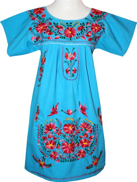 turquoise mexican women s embroidered dress m my mercado mexican imports