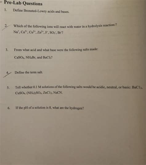 Solved Pre Lab Questions Define Bronsted Lowry Acids And Chegg Com