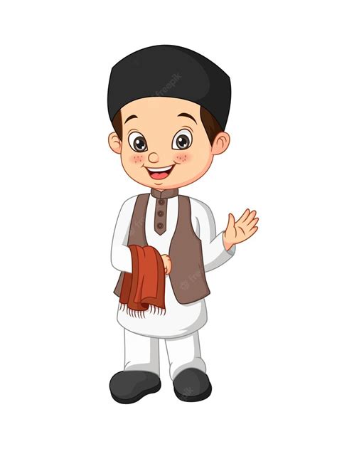 Premium Vector Happy Muslim Boy Cartoon Illustration